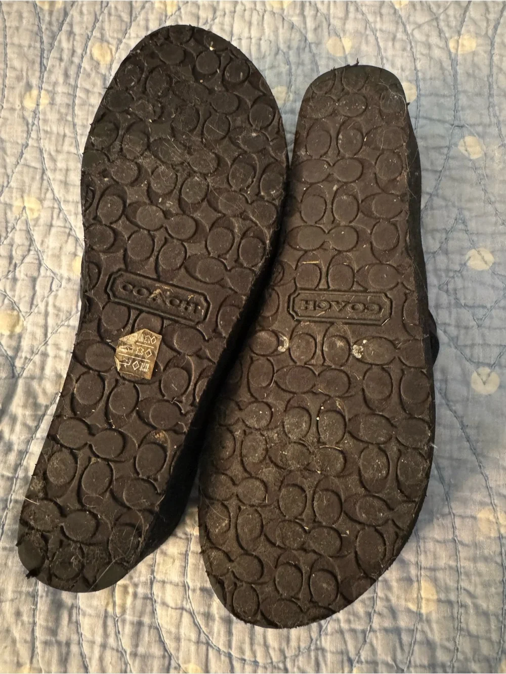 Coach Black  Logo W Silver Plate Flip Flops